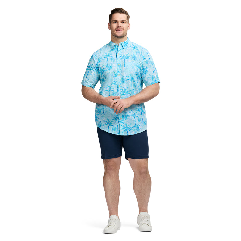 BIG & TALL DOCKSIDE PRINTED CHAMBRAY SHORT SLEEVE BUTTON DOWN SHIRT - ATOMIZER