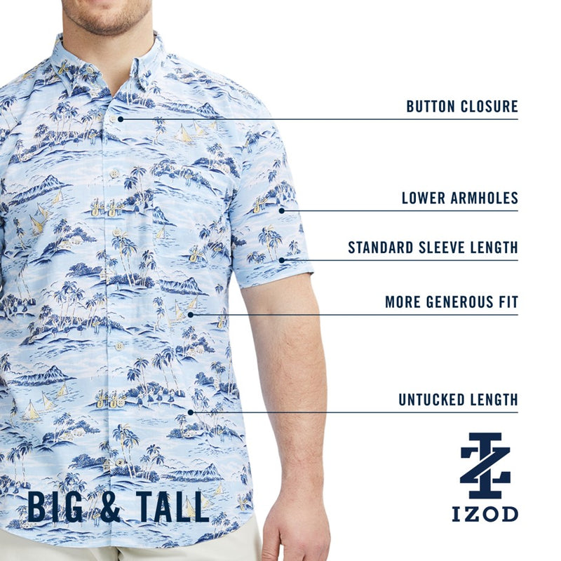 BIG & TALL DOCKSIDE PRINTED CHAMBRAY SHORT SLEEVE BUTTON DOWN SHIRT - ALMOND CREAM