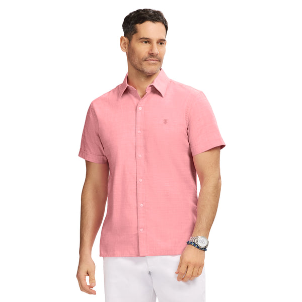 LUXURY SHORT SLEEVE BUTTON DOWN SHIRT - HOLLY BERRY