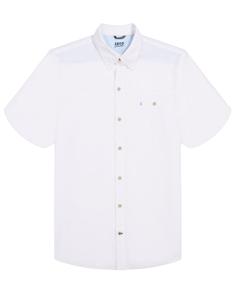 DOCKSIDE SOLID CHAMBRAY SHORT SLEEVE BUTTON DOWN SHIRT - BRIGHT WHITE