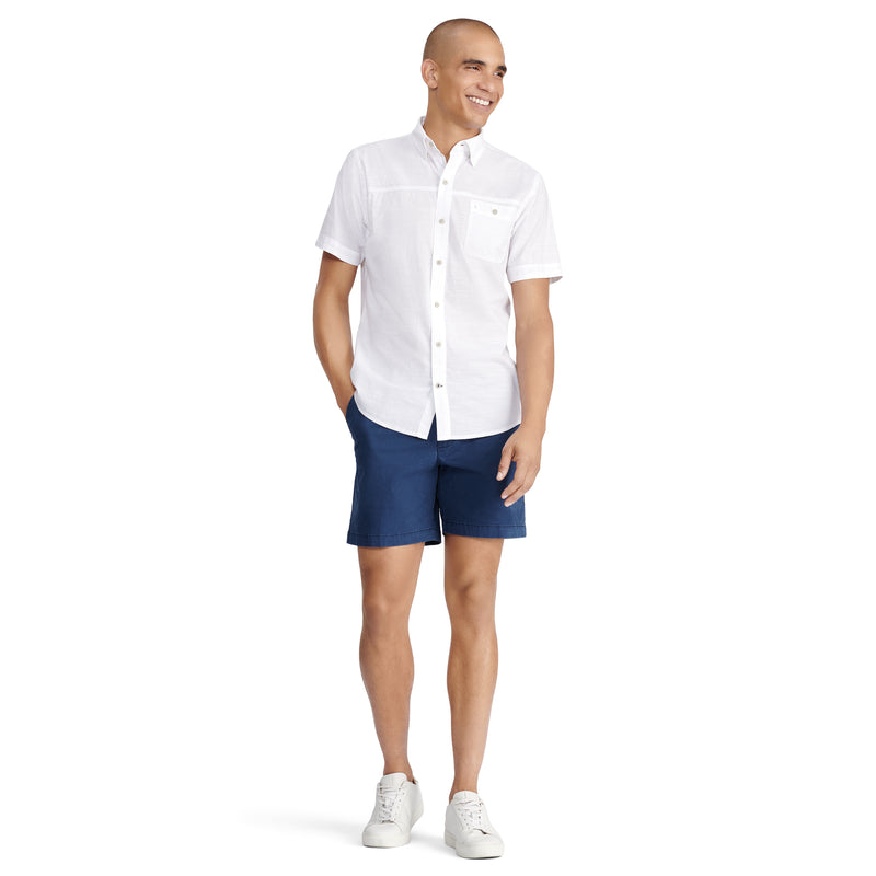 DOCKSIDE SOLID CHAMBRAY SHORT SLEEVE BUTTON DOWN SHIRT - BRIGHT WHITE