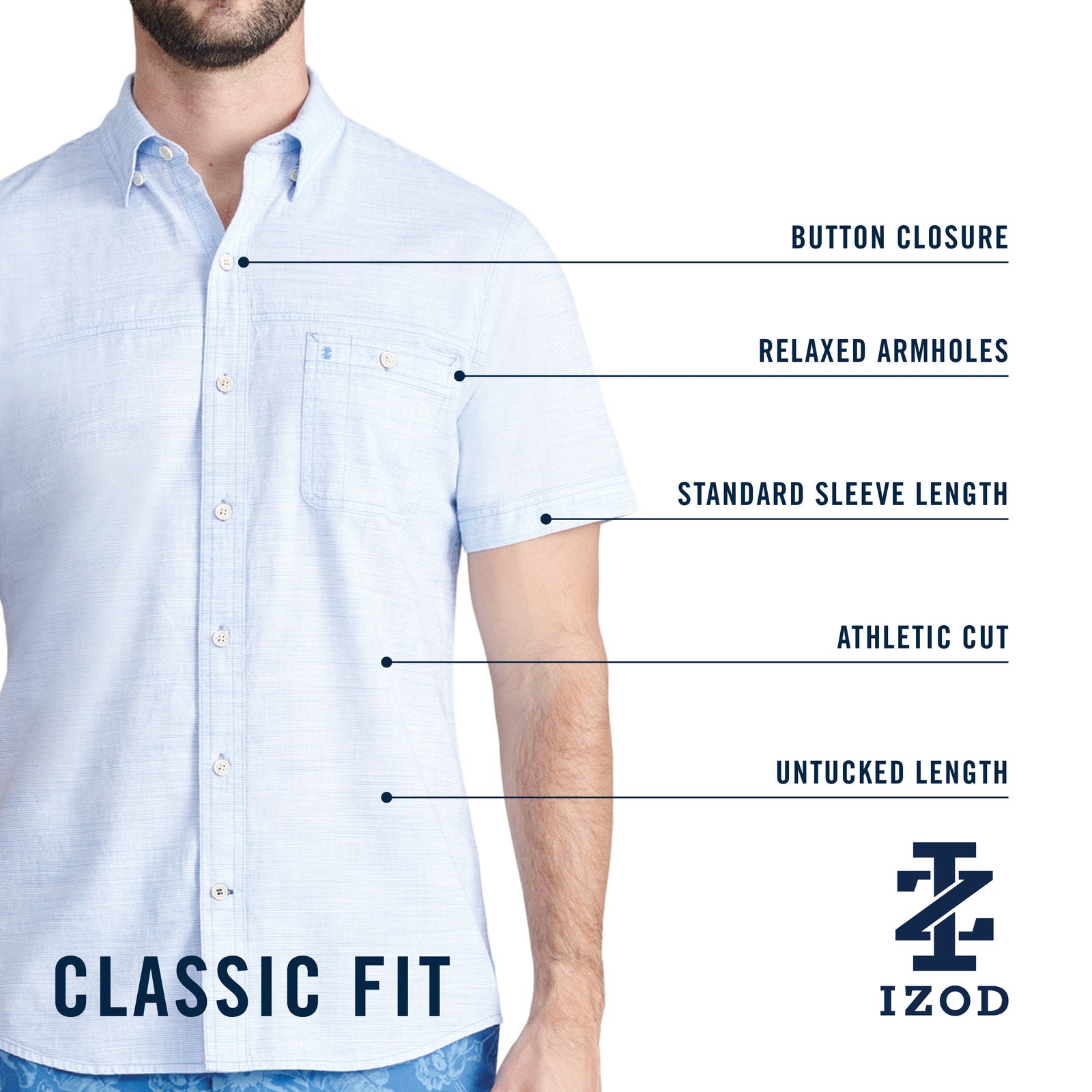 Dockside Solid Chambray Short Sleeve Button Down Shirt - Bright White  IZOD