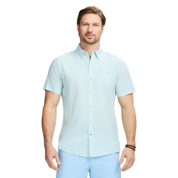 DOCKSIDE SOLID CHAMBRAY SHORT SLEEVE BUTTON DOWN SHIRT - WASABI