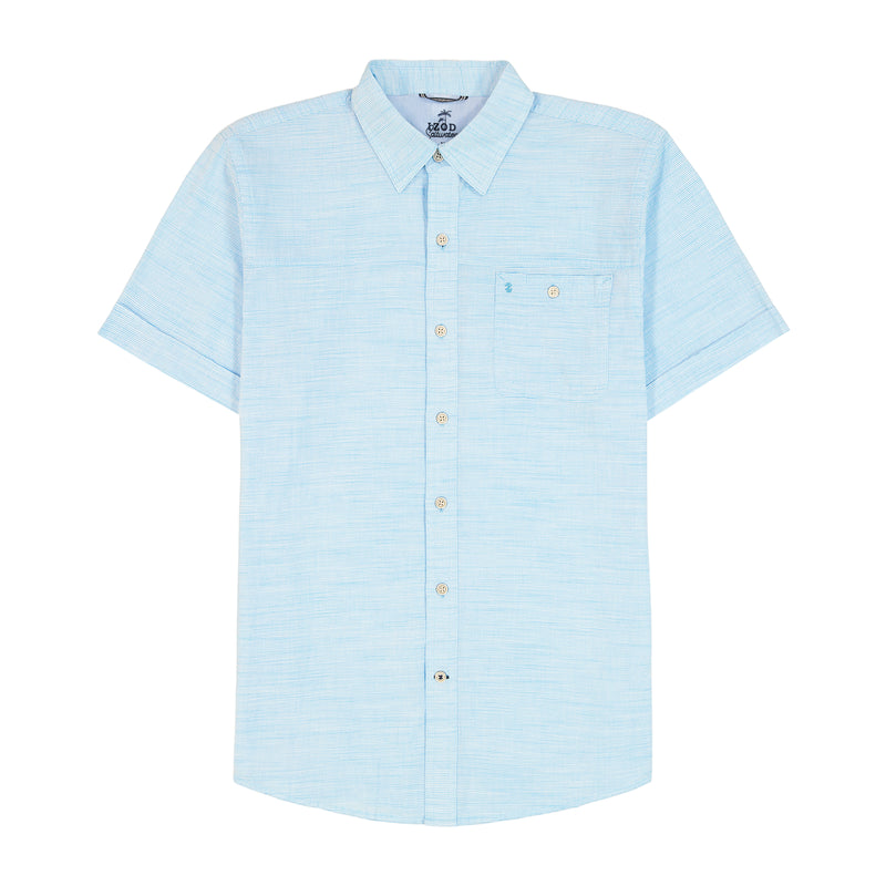 BIG & TALL DOCKSIDE SOLID CHAMBRAY SHORT SLEEVE BUTTON DOWN SHIRT - AQUARIUS