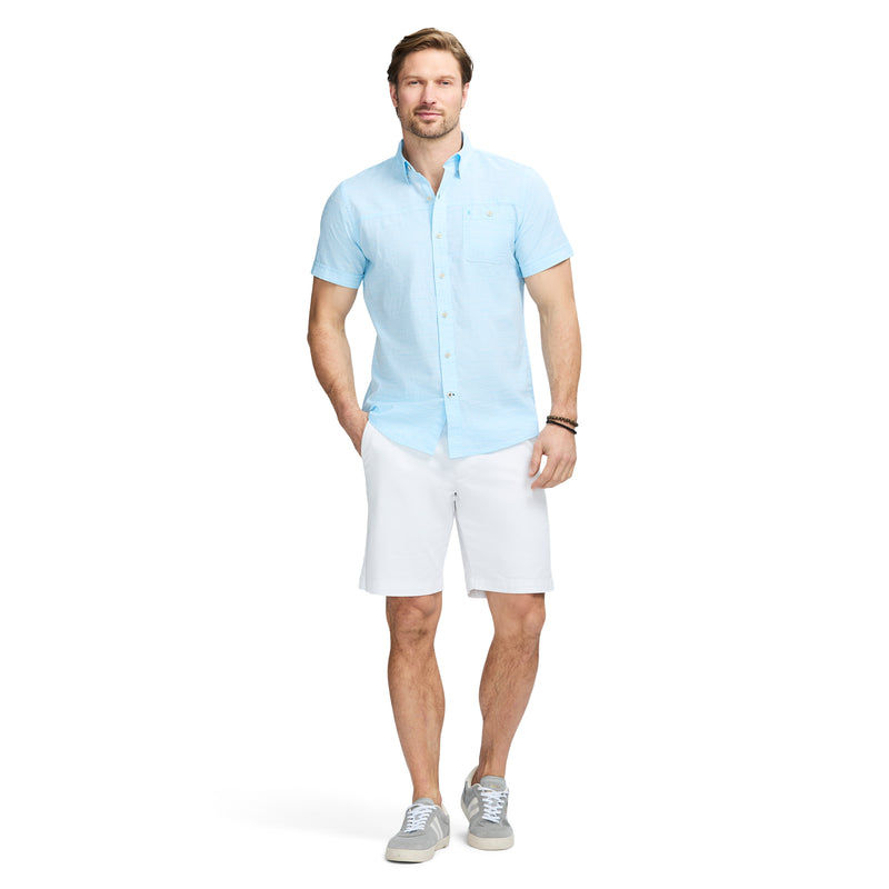 DOCKSIDE SOLID CHAMBRAY SHORT SLEEVE BUTTON DOWN SHIRT - AQUARIUS