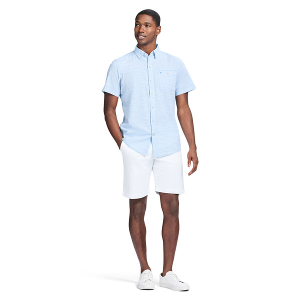 Dockside Solid Chambray Short Sleeve Button Down Shirt - Blue