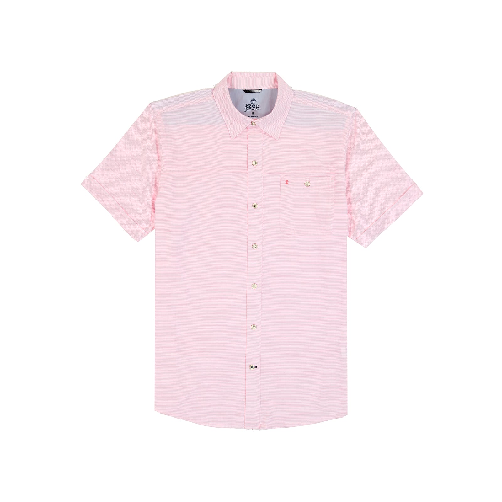 Dockside Solid Chambray Short Sleeve Button Down Shirt - Pink