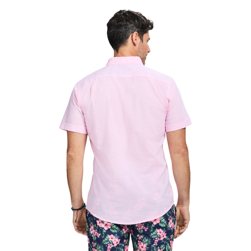 DOCKSIDE SOLID CHAMBRAY SHORT SLEEVE BUTTON DOWN SHIRT - PINK CARNATION