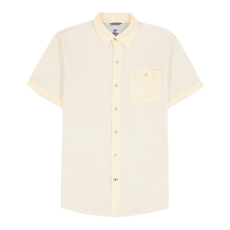 DOCKSIDE SOLID CHAMBRAY SHORT SLEEVE BUTTON DOWN SHIRT - BANANA CREAM