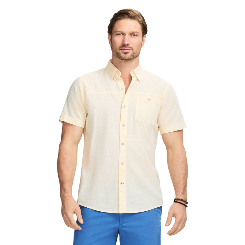 DOCKSIDE SOLID CHAMBRAY SHORT SLEEVE BUTTON DOWN SHIRT - BANANA CREAM