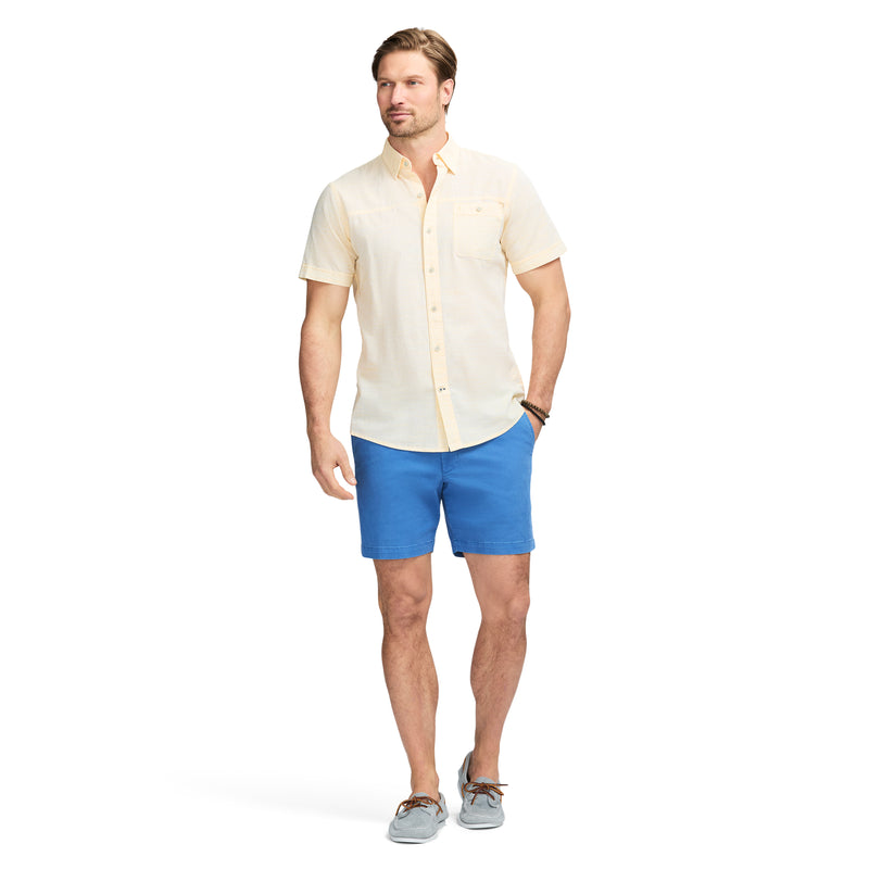 DOCKSIDE SOLID CHAMBRAY SHORT SLEEVE BUTTON DOWN SHIRT - BANANA CREAM