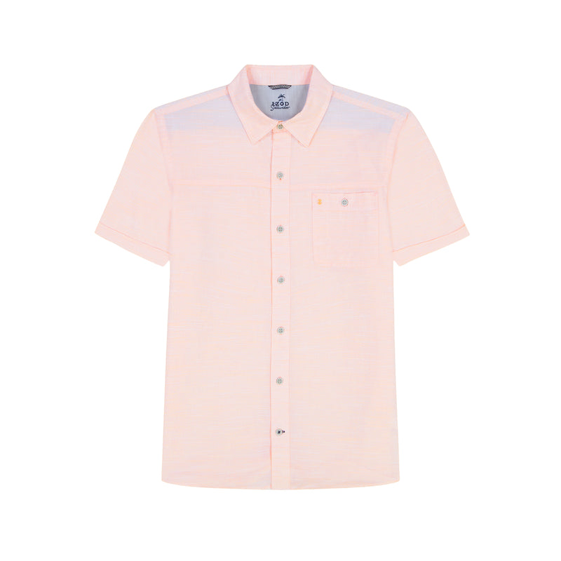 Izod Men's Big & Tall Saltwater Dockside Chambray Shirt – Tropical Print Short Sleeve Button-Down | Moisture Wicking