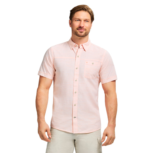 DOCKSIDE SOLID CHAMBRAY SHORT SLEEVE BUTTON DOWN SHIRT - CANTALOUPE