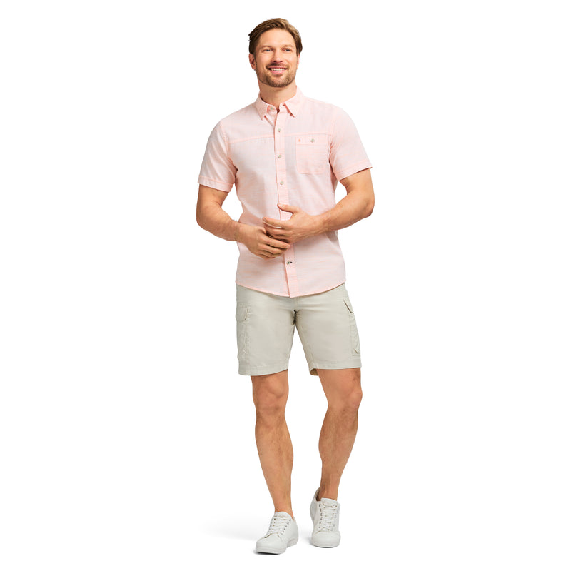 DOCKSIDE SOLID CHAMBRAY SHORT SLEEVE BUTTON DOWN SHIRT - CANTALOUPE