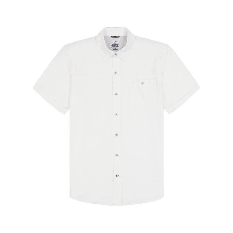 BIG & TALL DOCKSIDE SOLID CHAMBRAY SHORT SLEEVE BUTTON DOWN SHIRT - BRIGHT WHITE