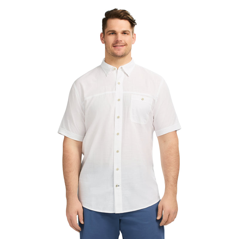 BIG & TALL DOCKSIDE SOLID CHAMBRAY SHORT SLEEVE BUTTON DOWN SHIRT - BRIGHT WHITE