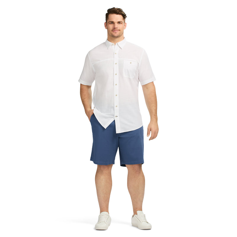 BIG & TALL DOCKSIDE SOLID CHAMBRAY SHORT SLEEVE BUTTON DOWN SHIRT - BRIGHT WHITE