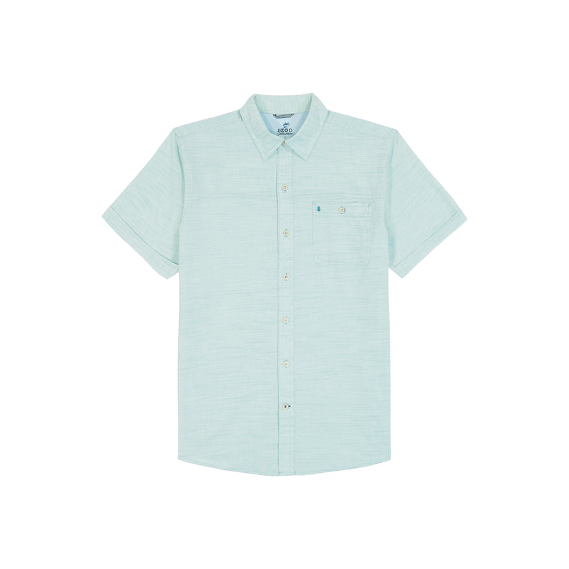 BIG & TALL DOCKSIDE SOLID CHAMBRAY SHORT SLEEVE BUTTON DOWN SHIRT - WASABI