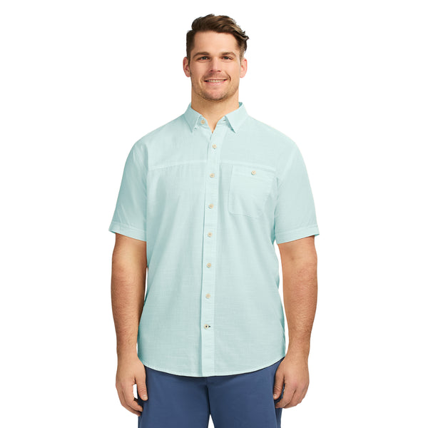 BIG & TALL DOCKSIDE SOLID CHAMBRAY SHORT SLEEVE BUTTON DOWN SHIRT - WASABI