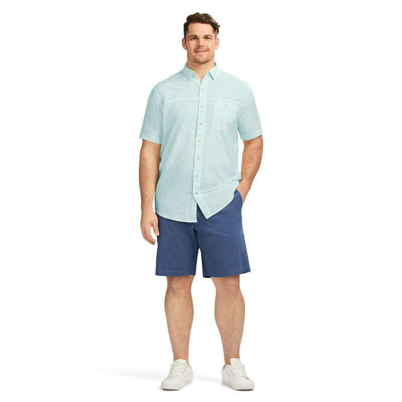 BIG & TALL DOCKSIDE SOLID CHAMBRAY SHORT SLEEVE BUTTON DOWN SHIRT - WASABI