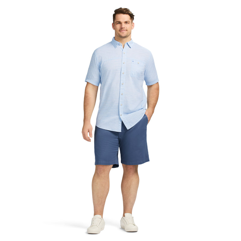 BIG & TALL DOCKSIDE SOLID CHAMBRAY SHORT SLEEVE BUTTON DOWN SHIRT - BLUE REVIVAL