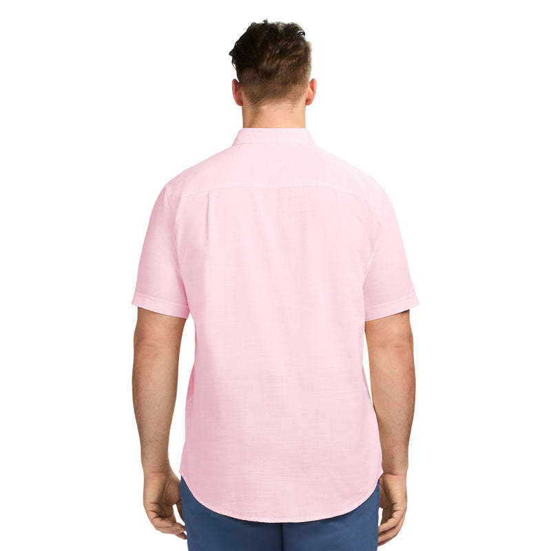 BIG & TALL DOCKSIDE SOLID CHAMBRAY SHORT SLEEVE BUTTON DOWN SHIRT - PINK CARNATION