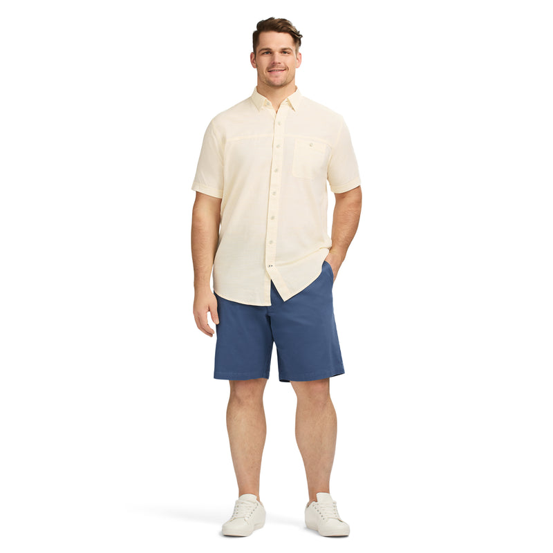 BIG & TALL DOCKSIDE SOLID CHAMBRAY SHORT SLEEVE BUTTON DOWN SHIRT - BANANA CREAM