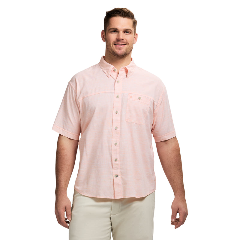 BIG & TALL DOCKSIDE SOLID CHAMBRAY SHORT SLEEVE BUTTON DOWN SHIRT - CANTALOUPE