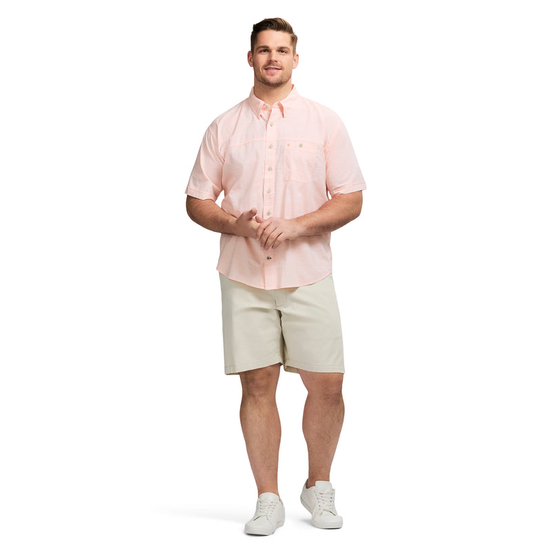 BIG & TALL DOCKSIDE SOLID CHAMBRAY SHORT SLEEVE BUTTON DOWN SHIRT - CANTALOUPE