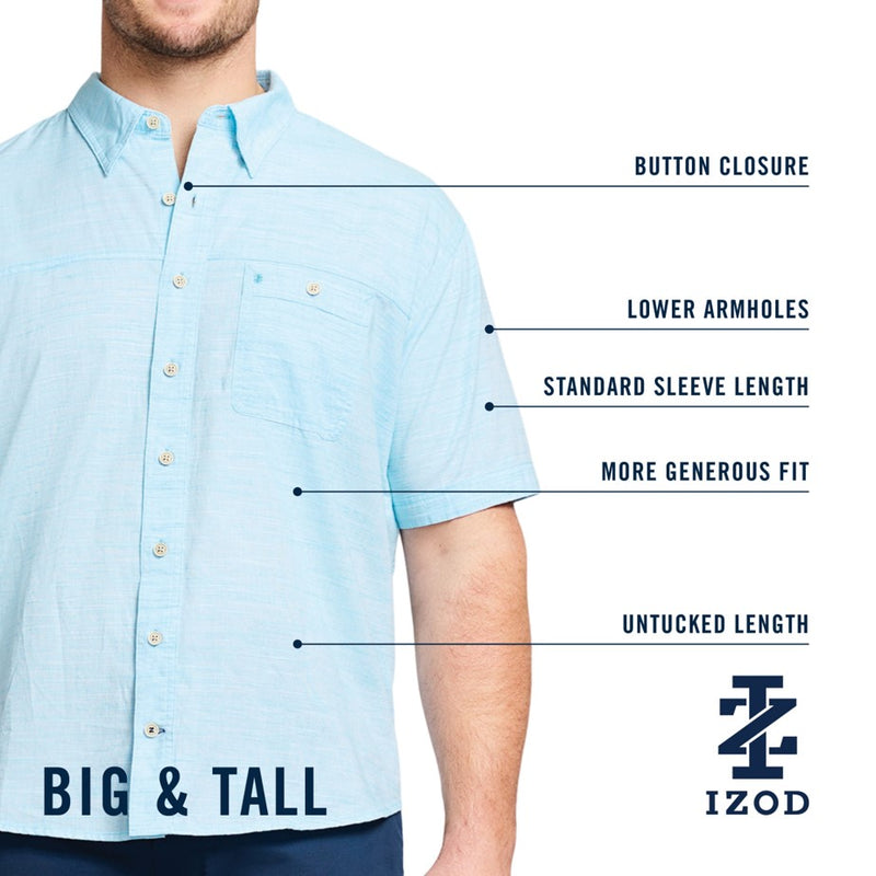 BIG & TALL DOCKSIDE SOLID CHAMBRAY SHORT SLEEVE BUTTON DOWN SHIRT - WASABI