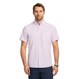 BREEZE SHORT SLEEVE PRINTED BUTTON DOWN SHIRT - PRISM PINK