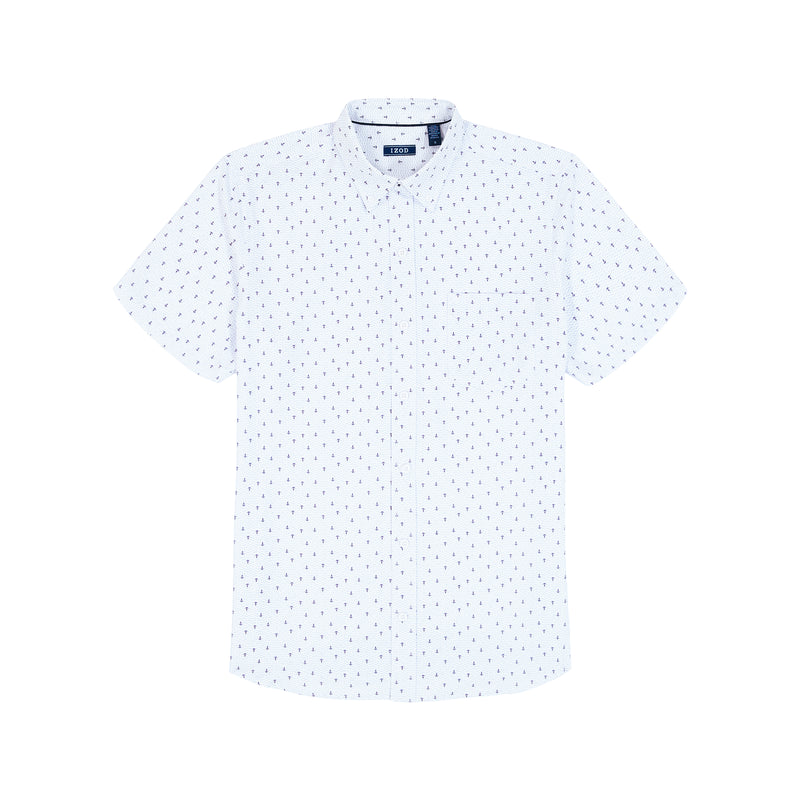 BREEZE SHORT SLEEVE PRINTED BUTTON DOWN SHIRT - BRIGHT WHITE