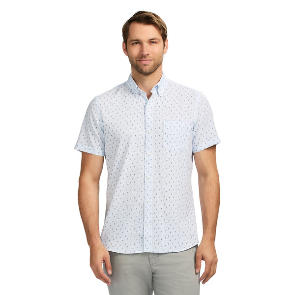 BREEZE SHORT SLEEVE PRINTED BUTTON DOWN SHIRT - BRIGHT WHITE