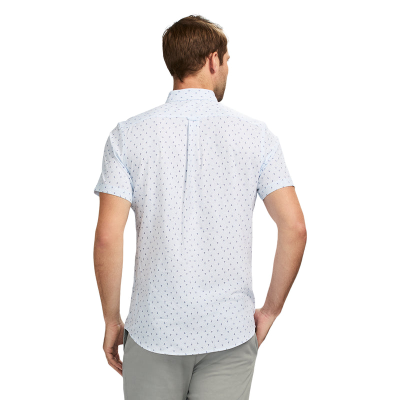 BREEZE SHORT SLEEVE PRINTED BUTTON DOWN SHIRT - BRIGHT WHITE