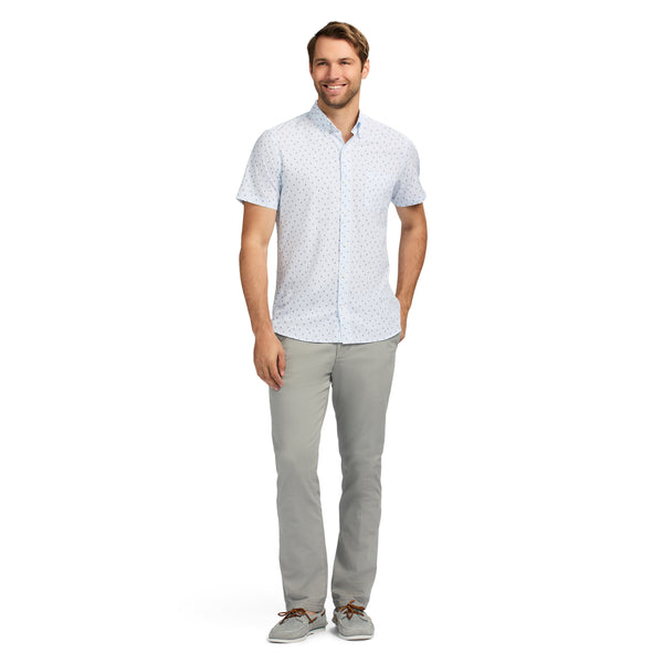 BREEZE SHORT SLEEVE PRINTED BUTTON DOWN SHIRT - BRIGHT WHITE