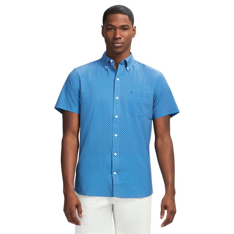 short sleeved dress shirt Marine Layer Sleeve Stretch Selvage Stripe Blue Mini Stripe / Marge Missions are hard enough Men's Casual Short Sleeve Dress