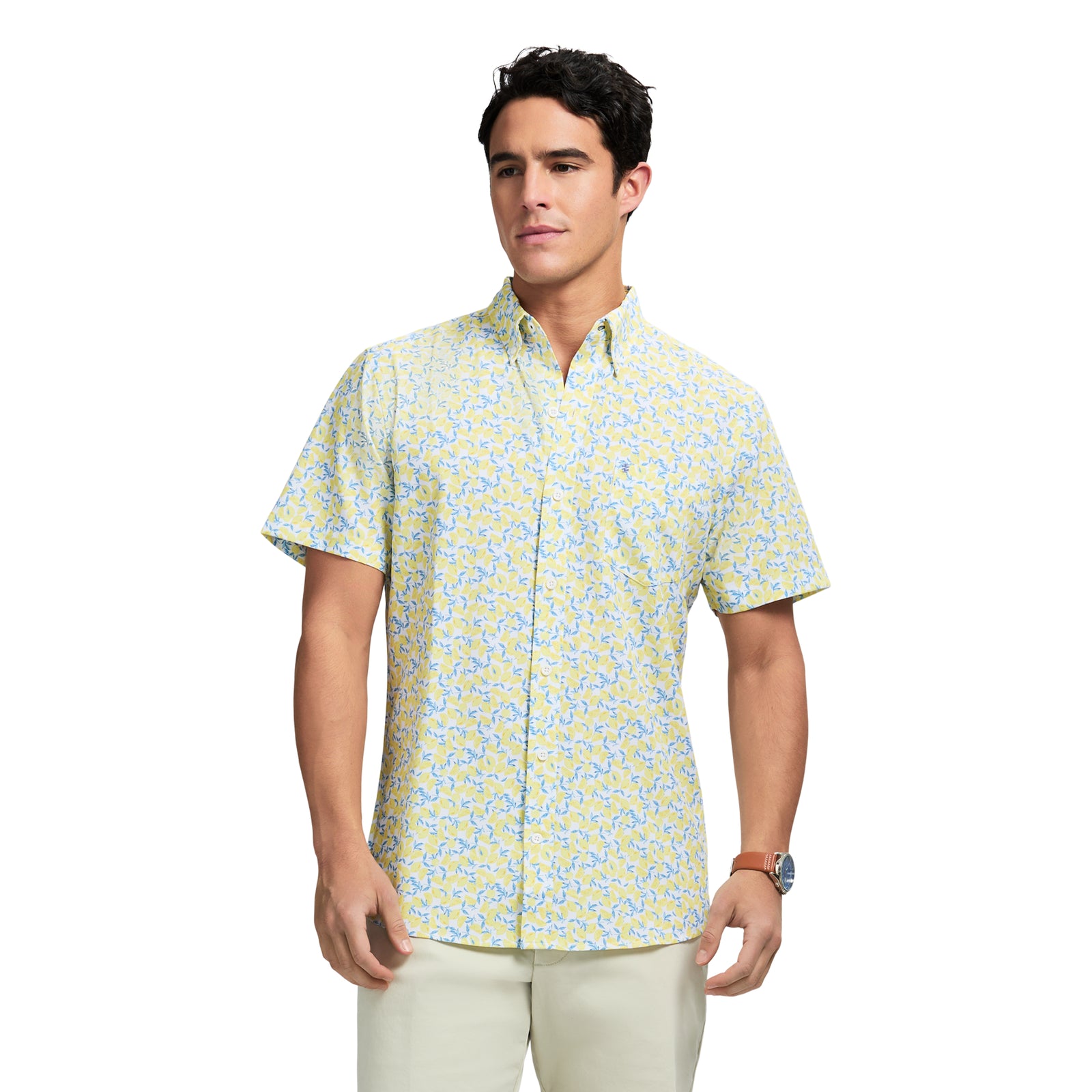 Breeze Short Sleeve Printed Button Down Shirt - Lemon Meringue – IZOD