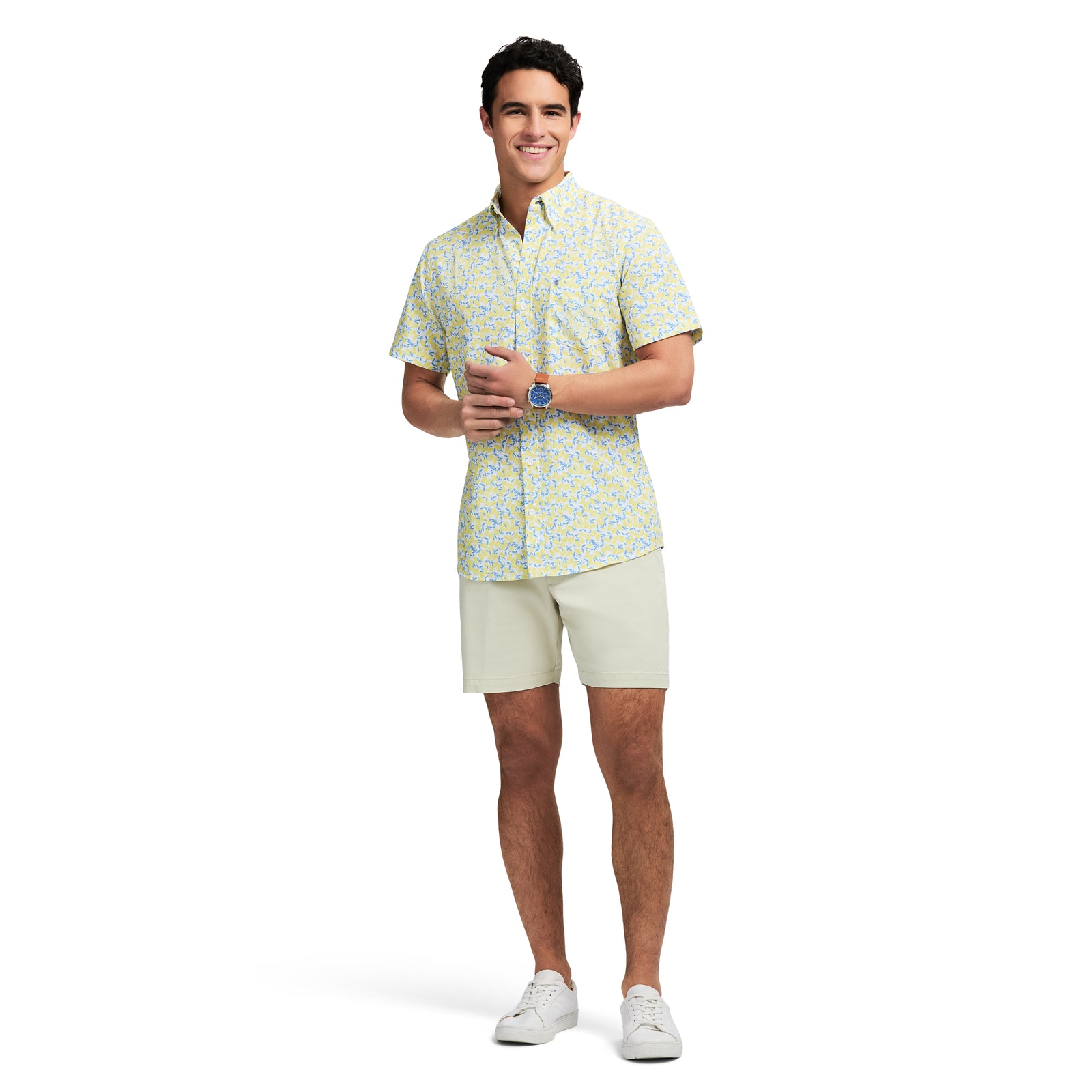 Breeze Short Sleeve Printed Button Down Shirt - Lemon