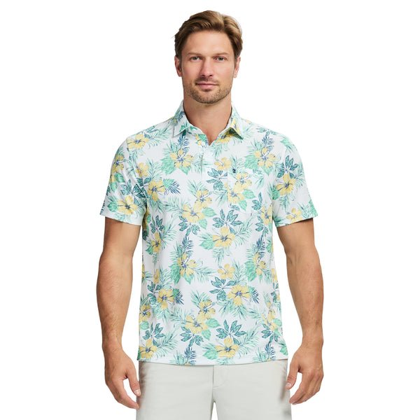SUNSHIELD PERFORMANCE SHORT SLEEVE PRINTED POLO - BRIGHT WHITE