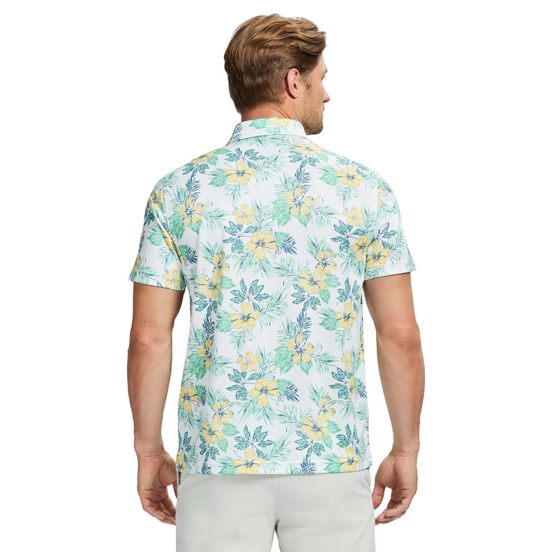 SUNSHIELD PERFORMANCE SHORT SLEEVE PRINTED POLO - BRIGHT WHITE