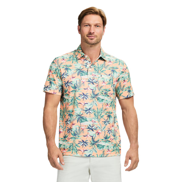 SUNSHIELD PERFORMANCE SHORT SLEEVE PRINTED POLO - CANTALOUPE