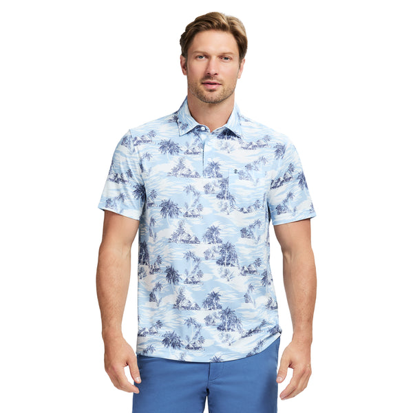 SUNSHIELD PERFORMANCE SHORT SLEEVE PRINTED POLO - PLACID BLUE