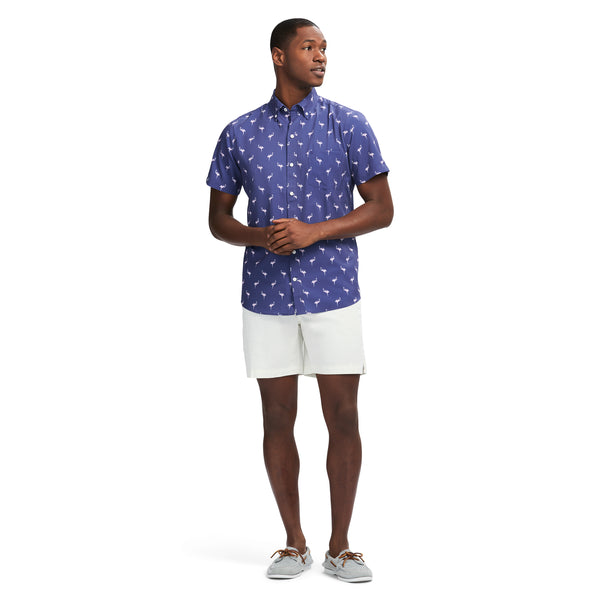 BREEZE SHORT SLEEVE PRINTED BUTTON DOWN SHIRT - SKIPPER BLUE