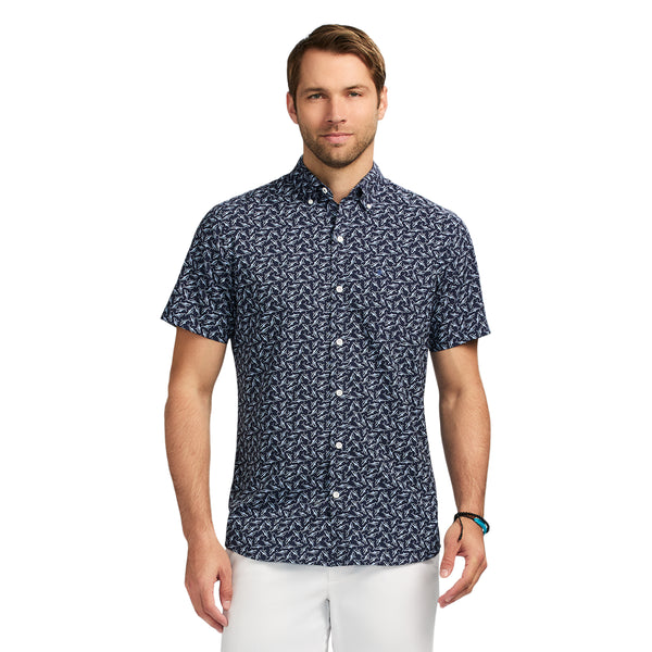 BREEZE SHORT SLEEVE PRINTED BUTTON DOWN SHIRT - MEDIEVAL BLUE