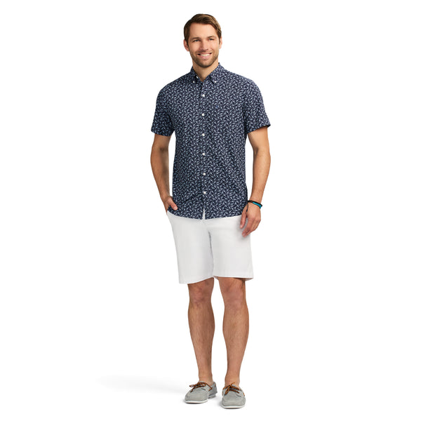 BREEZE SHORT SLEEVE PRINTED BUTTON DOWN SHIRT - MEDIEVAL BLUE