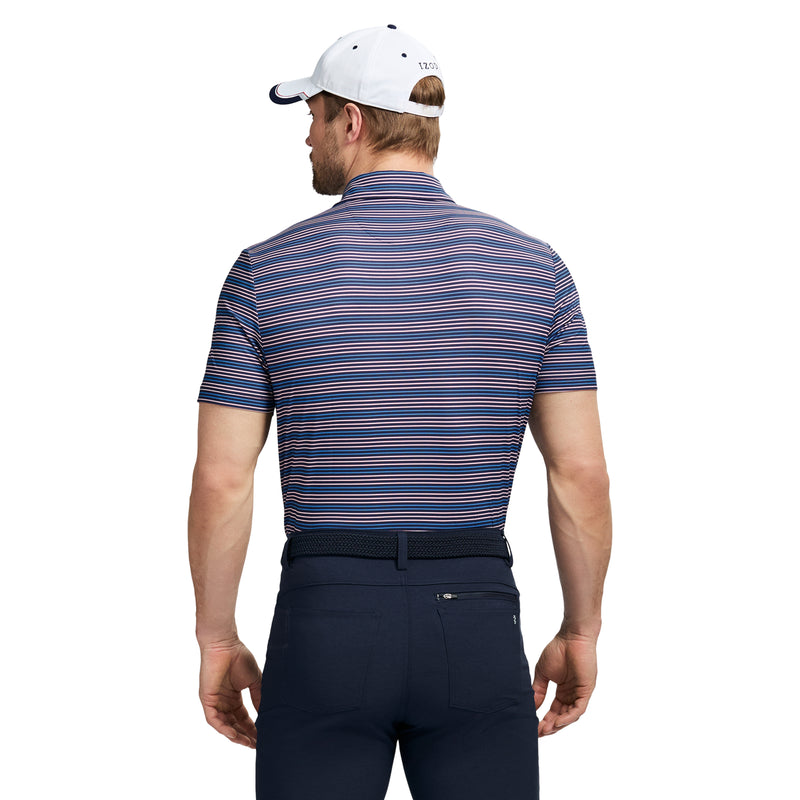 SWINGFLEX ELITE SHORT SLEEVE STRIPE GOLF POLO - MEDIEVAL BLUE