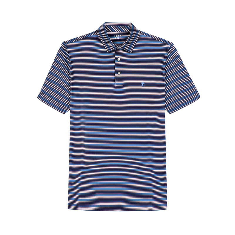 SWINGFLEX ELITE SHORT SLEEVE STRIPE GOLF POLO - MEDIEVAL BLUE