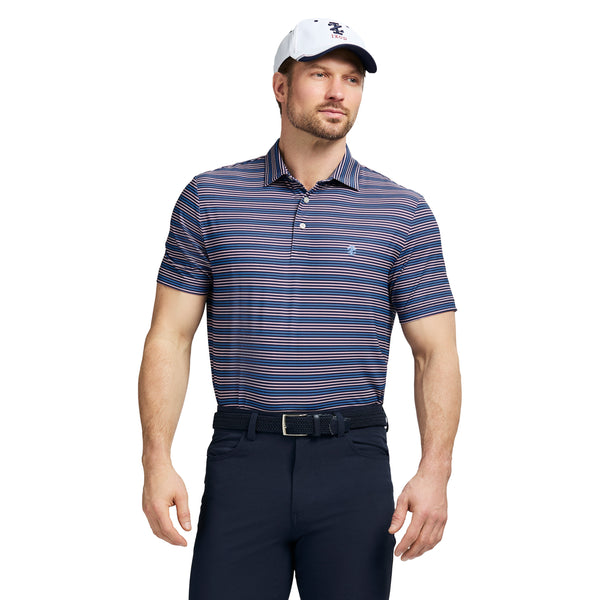 SWINGFLEX ELITE SHORT SLEEVE STRIPE GOLF POLO - MEDIEVAL BLUE