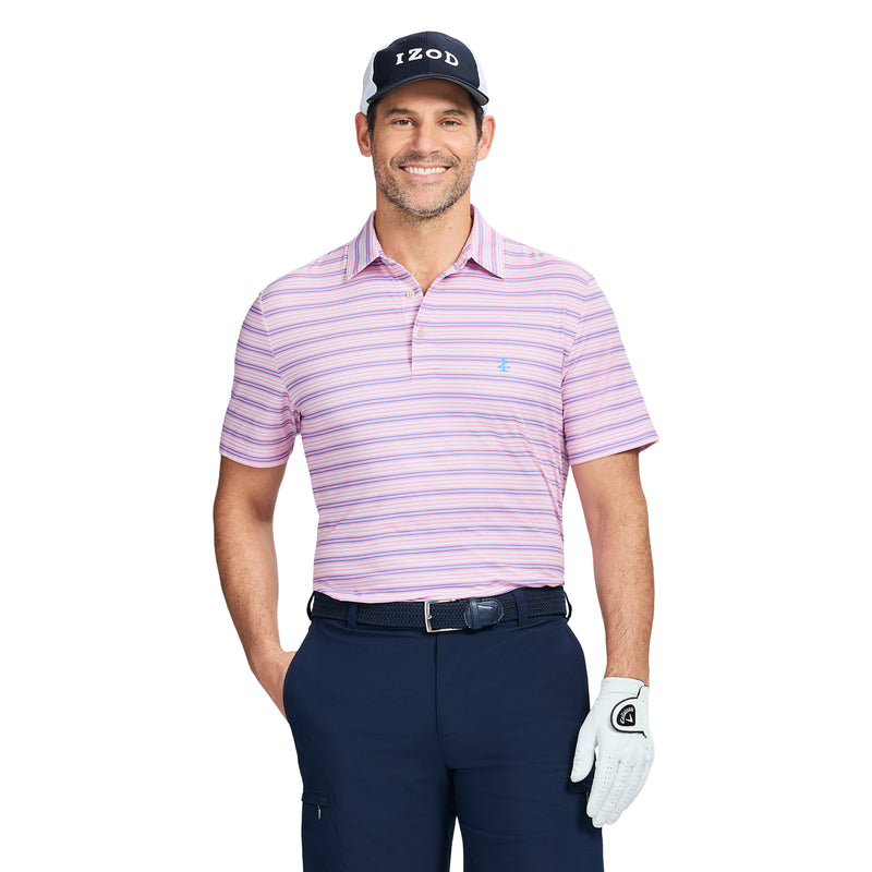 SWINGFLEX ELITE SHORT SLEEVE STRIPE GOLF POLO - PRISM PINK