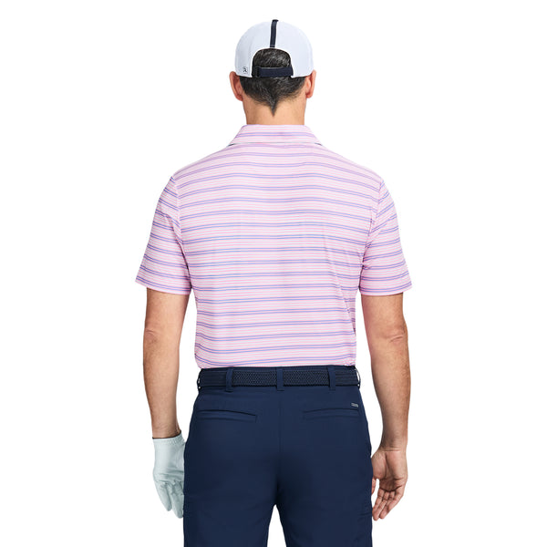 SWINGFLEX ELITE SHORT SLEEVE STRIPE GOLF POLO - PRISM PINK